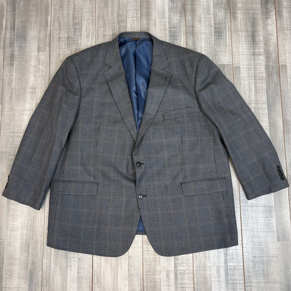 Oak Hill Blazer Sport Coat Jacket Mens 3XL 54/56R Gray Blue Plaid Two Button